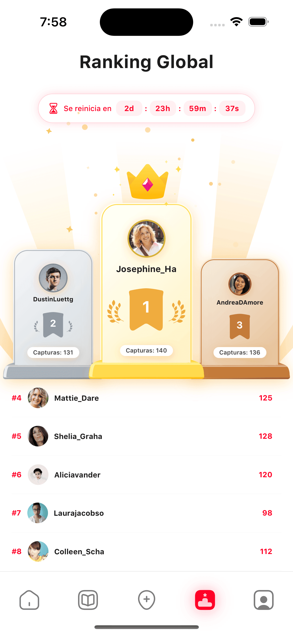 Ranking Global de Tripsi con podio de exploradores por capturas